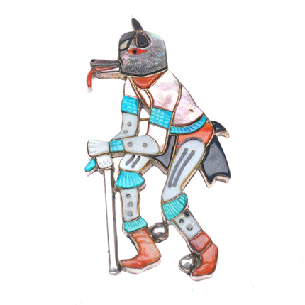 Virgil & Shirley Benn Hopi/Zuni sterling silver carved stone inlay pendant/pin