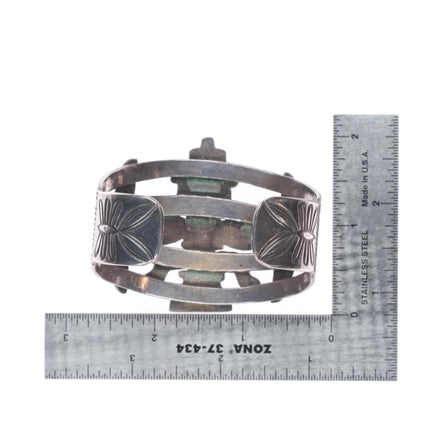 6.25" c1940's Zuni sterling silver multi-stone inlay knifewing cuff bracelet