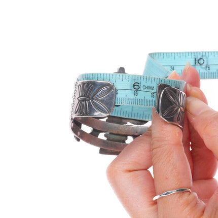 6.25" c1940's Zuni sterling silver multi-stone inlay knifewing cuff bracelet