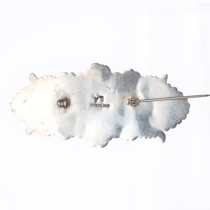 Leland Yazzie Navajo sterling silver turquoise spiny oyster hearts pin/brooch