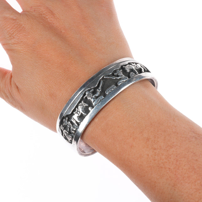 7" Tom & Sylvia Kee Navajo sterling silver storyteller cuff bracelet