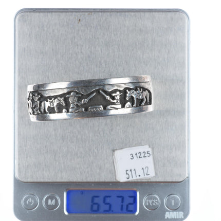 7" Tom & Sylvia Kee Navajo sterling silver storyteller cuff bracelet