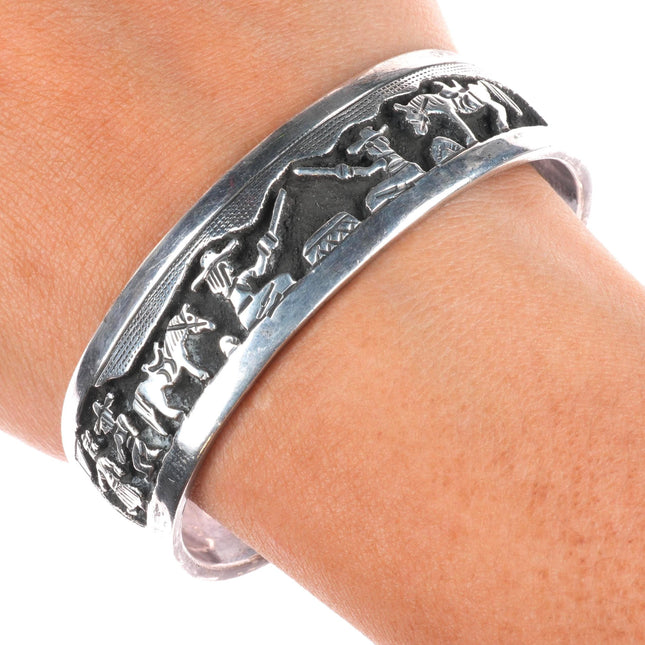 7" Tom & Sylvia Kee Navajo sterling silver storyteller cuff bracelet