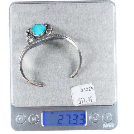 6.2" Les Baker southwestern sterling silver cuff bracelet with nice turquoise