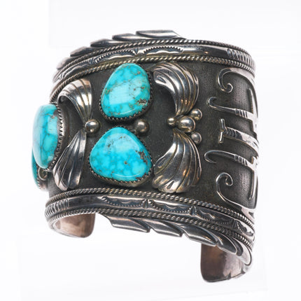 6.5" RW James Navajo Bird's Eye Kingman turquoise sterling silver cuff bracelet