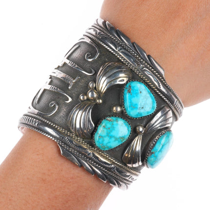 6.5" RW James Navajo Bird's Eye Kingman turquoise sterling silver cuff bracelet