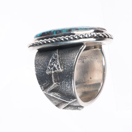 sz10 Kevin Yazzie Navajo Bisbee turquoise tufa cast sterling silver ring