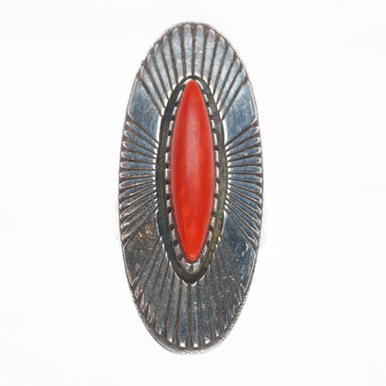 sz7.5 Kee Nez Navajo sterling silver modernist Mediterranean coral ring
