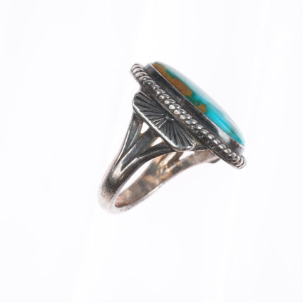 sz7.5 c1940's Navajo Blue Gem turquoise sterling silver rope bezel ring