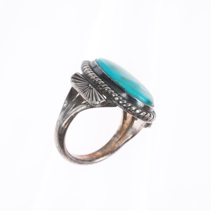 sz7.5 c1940's Navajo Blue Gem turquoise sterling silver rope bezel ring