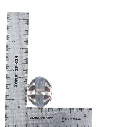 sz7 30's-40's Navajo sterling silver petrified wood agate beaded bezel ring