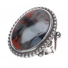 sz7 30's-40's Navajo sterling silver petrified wood agate beaded bezel ring