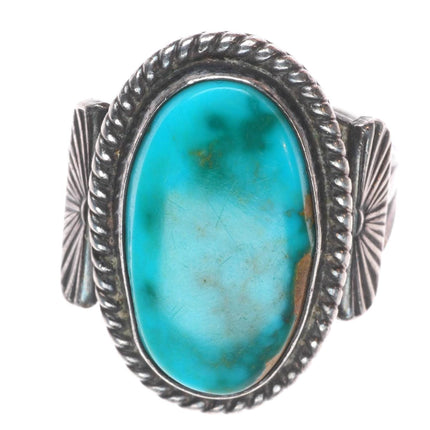sz7.5 c1940's Navajo Blue Gem turquoise sterling silver rope bezel ring