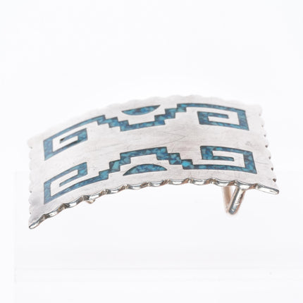 Vintage Mexican sterling silver chip inlay turquoise belt buckle