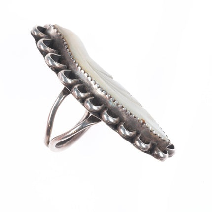 sz7 Vintage Zuni carved shell fetish sterling silver long bird ring