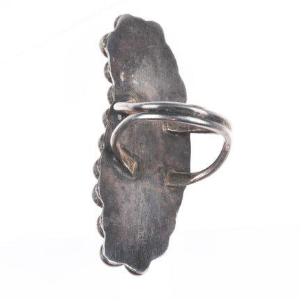 sz7 Vintage Zuni carved shell fetish sterling silver long bird ring