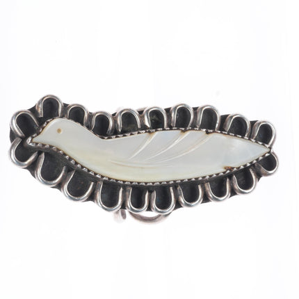sz7 Vintage Zuni carved shell fetish sterling silver long bird ring