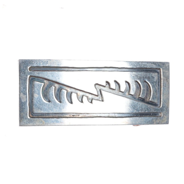 Slim vintage Navajo overlay belt buckle sterling silver
