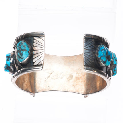 7.25" Vintage Navajo sterling silver turquoise nugget large watch cuff bracelet