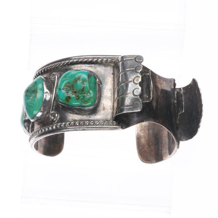 7.1" Vintage Navajo sterling silver turquoise nugget large watch cuff bracelet