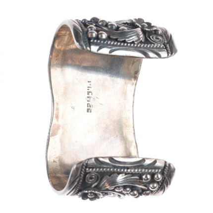 7.25" M Chee Navajo Pyrite turquoise/coral Sterling silver watch cuff bracelet