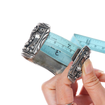 7.25" M Chee Navajo Pyrite turquoise/coral Sterling silver watch cuff bracelet