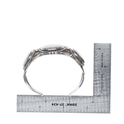 6.6" 1940's Navajo stamped sterling silver petrified wood agate cuff bracelet