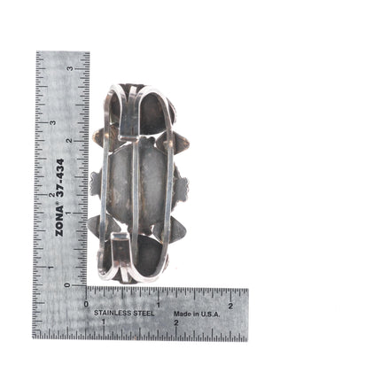 6.6" 1940's Navajo stamped sterling silver petrified wood agate cuff bracelet