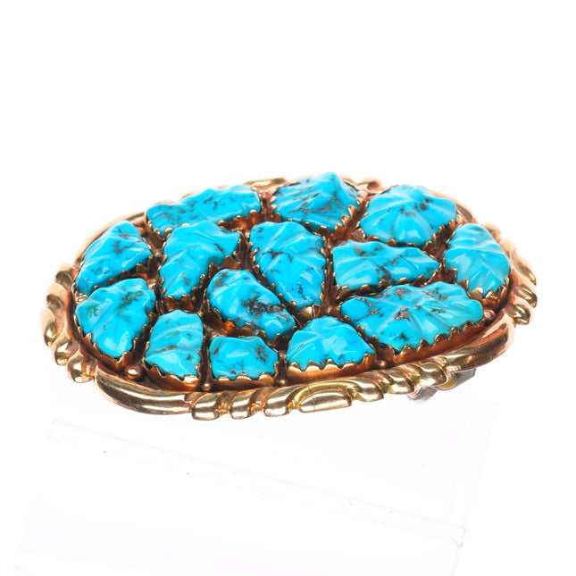 1970's Alice Quam Zuni 14k gold belt buckle carved pyrite turquoise cluster