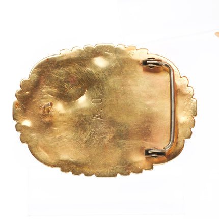 1970's Alice Quam Zuni 14k gold belt buckle carved pyrite turquoise cluster