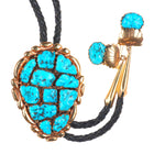1970's Alice Quam Zuni 14k gold bolo tie carved pyrite turquoise cluster