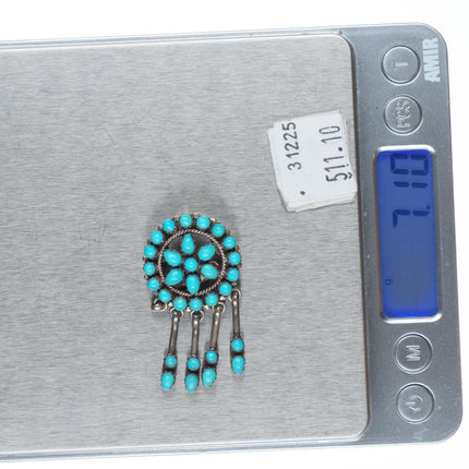 Vintage Eriacho Zuni sterling silver turquoise cluster pendant/pin with dangles