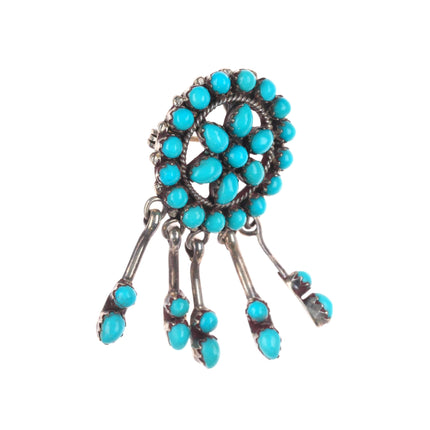 Vintage Eriacho Zuni sterling silver turquoise cluster pendant/pin with dangles