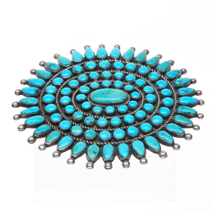 c1940 Huge Vintage Zuni petit point turquoise cluster pin/brooch sterling silver