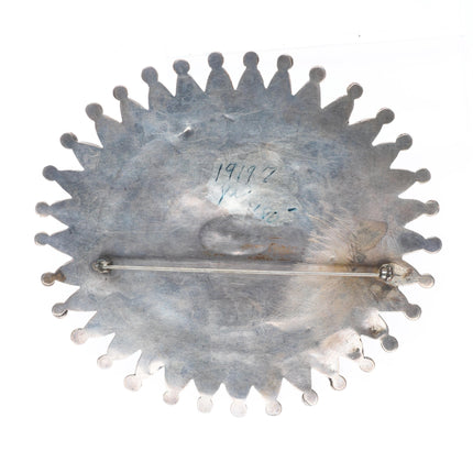 c1940 Huge Vintage Zuni petit point turquoise cluster pin/brooch sterling silver