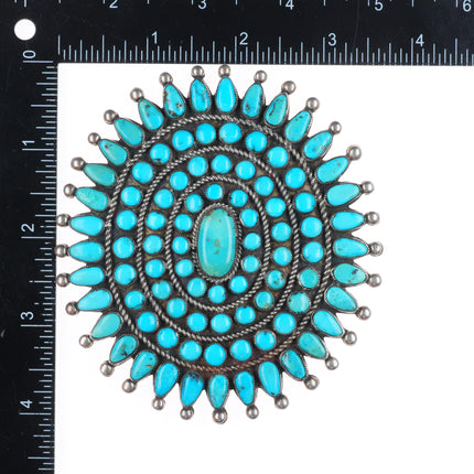 c1940 Huge Vintage Zuni petit point turquoise cluster pin/brooch sterling silver