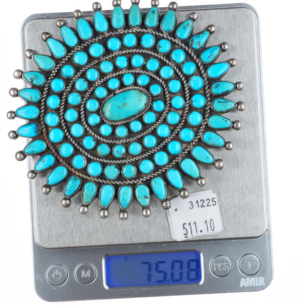 c1940 Huge Vintage Zuni petit point turquoise cluster pin/brooch sterling silver