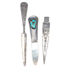 3 Vintage Navajo sterling silver letter openers thunderbird, Kachina, turquoise