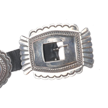 Roger Skeet Jr Navajo sterling silver hand stamped vintage concho belt
