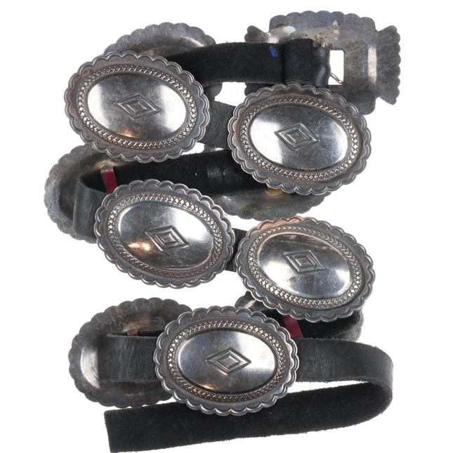Roger Skeet Jr Navajo sterling silver hand stamped vintage concho belt