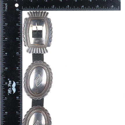 Roger Skeet Jr Navajo sterling silver hand stamped vintage concho belt