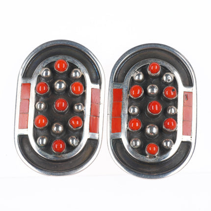 Jobeth Mayes Zuni sterling silver mediterranean coral snake eye/inlay earrings
