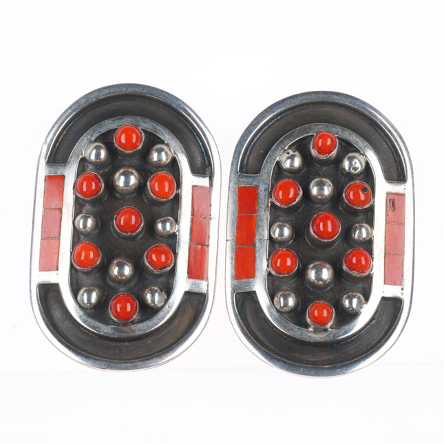 Jobeth Mayes Zuni sterling silver mediterranean coral snake eye/inlay earrings