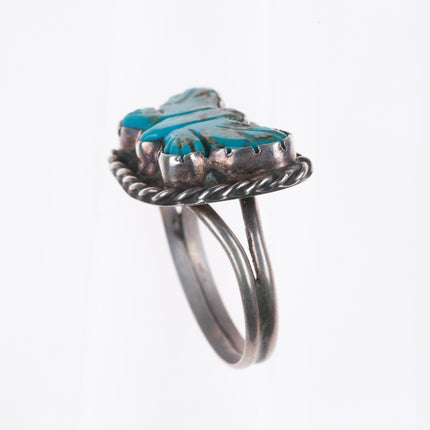 sz12.5 Vintage Native American sterling silver carved turquoise butterfly ring