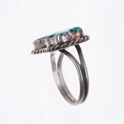 sz12.5 Vintage Native American sterling silver carved turquoise butterfly ring