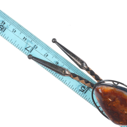 c1960 c-31 Fire Agate sterling silver southwestern modernist bolo tie