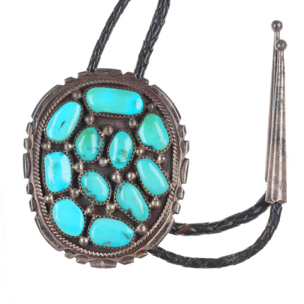 c1970 Big Moore Navajo sterling silver natural turquoise cluster bolo tie