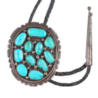 c1970 Big Moore Navajo sterling silver natural turquoise cluster bolo tie