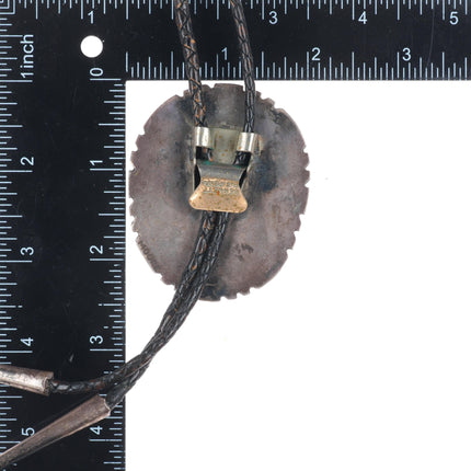 c1970 Big Moore Navajo sterling silver natural turquoise cluster bolo tie