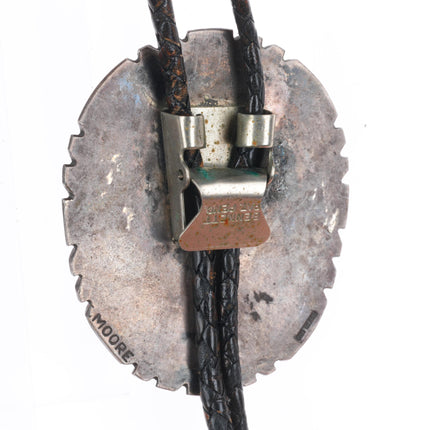c1970 Big Moore Navajo sterling silver natural turquoise cluster bolo tie
